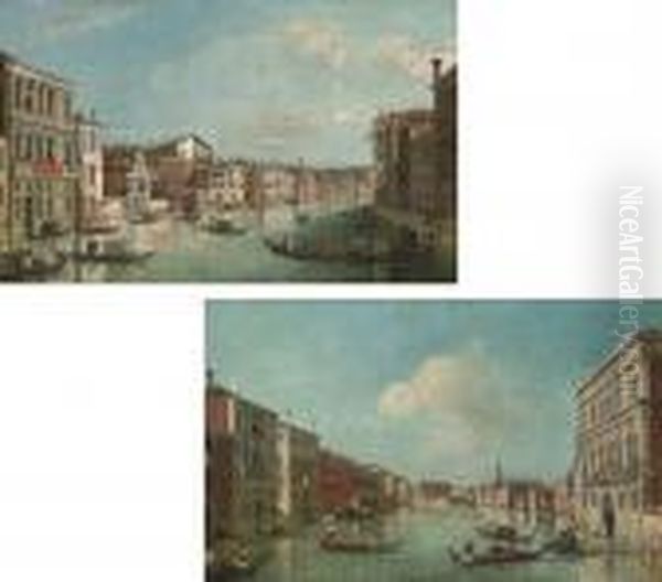The Grand Canal, Venice, Looking
East From The Palazzo Flanginitowards San Marcuola; The Grand Canal,
Venice, Looking North Westfrom The Palazzo Vendramin-calergi Towards San
Geremia And Thepalazzo Flangini - view 1