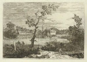 View Of A Town On A River Bank (bromberg 9) by (Giovanni Antonio Canal) Canaletto