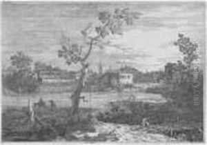 View Of A Town On A River Bank (b. 9) by (Giovanni Antonio Canal) Canaletto