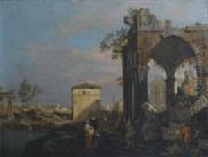 Capriccio Di Rovine Con Elementi Decorativi Di Padova E Figure Sullo Sfondo