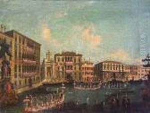 A Procession Of Gondolas Along The Grand Canal, Venice