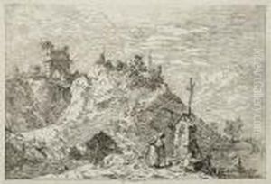 Landscape With A Pilgrim At Prayer by (Giovanni Antonio Canal) Canaletto