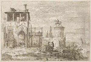 The Equestrian Monument by (Giovanni Antonio Canal) Canaletto
