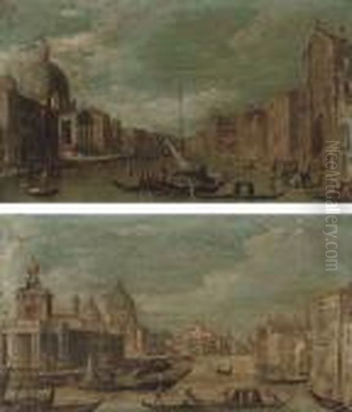The Grand Canal, Venice, Looking
South-west, From The Chiesa Degli Scalzi Towards The Fondamenta Della
Croce, With San Simeone Piccolo; And Santa Maria Della Salute, Venice,
With The Punta Della Dogana, And The Giudecca Beyond - view 1