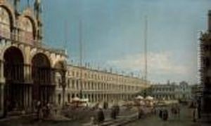 The Piazza San Marco, Venice, 
Looking Towards The Procuratie Nuove And The Church Of San Geminiano 
From The Campo Di San Basso by (Giovanni Antonio Canal) Canaletto