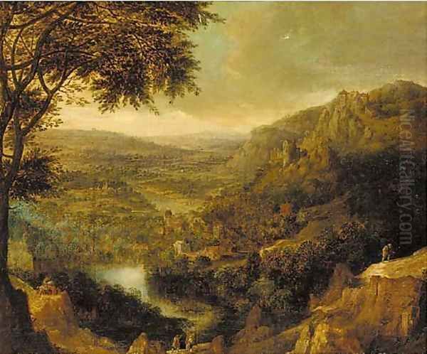A Rhenish landscape with peasants on mountain tracks - view 1