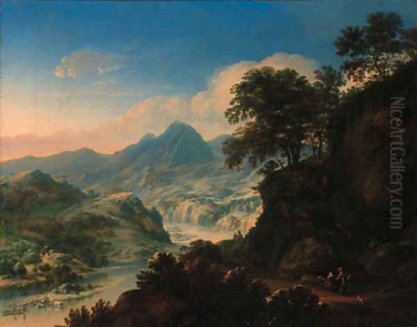 A Rhenish landscape with travellers resting on a track - view 1