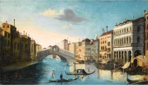 Venice, A View Of The Grand Canal With The Rialto Bridge by (Giovanni Antonio Canal) Canaletto