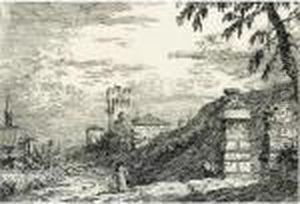 Paesaggio Con Torre E Due Pilastri In Rovina by (Giovanni Antonio Canal) Canaletto