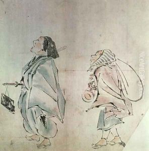 Samurai being followed by a servant by Hanabusa Itcho