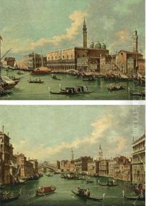 Venice: The Canal Grande With A View Of The Rialto Bridge From The South by (Giovanni Antonio Canal) Canaletto