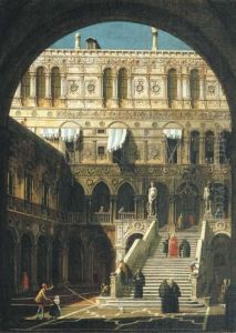 The Courtyard Of The Ducal 
Palace, Venice, With The Scala Deigiganti From Underneath The Arco 
Foscari by (Giovanni Antonio Canal) Canaletto