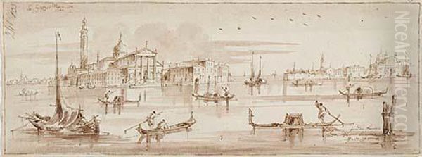 Gondolas On The Canale San Marco With San Giorgio Maggiore In Thedistance - view 1