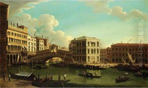 Venice, A View Of The Grand Canal With The Rialto Bridge
