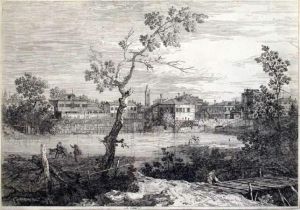 View Of A Town On A River Bank (bromberg 9) by (Giovanni Antonio Canal) Canaletto