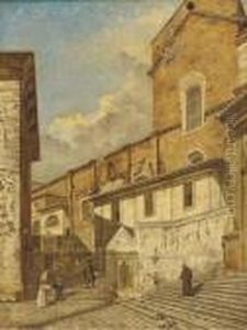 A Church Exterior With A Franciscan Monk And Other Figures by (Giovanni Antonio Canal) Canaletto