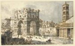 The Arch Of Janus, Rome, With The Church Of San Giorgio In Velabro Beyond (recto) by (Giovanni Antonio Canal) Canaletto