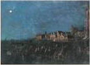 Fete Populaire Sur La Lagune Au Clair De Lune by (Giovanni Antonio Canal) Canaletto