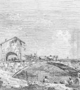 The Wagon Passing Over A Bridge by (Giovanni Antonio Canal) Canaletto