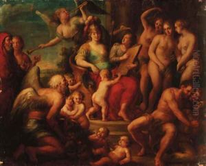 The Triumph of Minerva with the Three Graces, Father Time with Cornucopia and Hercules overcoming Envy by Erasmus Quellinus I