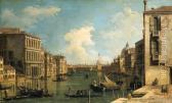 The Grand Canal, Venice, Looking
East From The Campo Di San Vio,with The Palazzo Corner, Barges And
Gondolas, The Dome Of Santamaria Della Salute, The Dogana And The Riva
Degli Schiavonibeyond - view 1