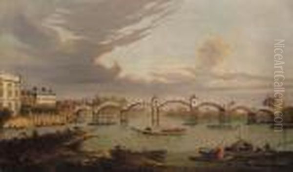 View Of Hampton Court Bridge, 
With Boats On The River Thames Andking Henry Viii's Chapel Beyond - view 1