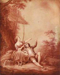 An Arcadian Landscape with a Shepherd and Shepherdess carousing by a Tree by Jean-Baptiste Huet