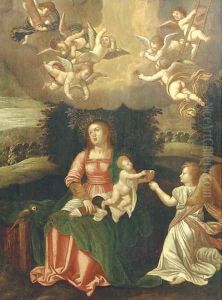 The Virgin and Child with angels holding the tools of The Passion by Hendrik van Balen