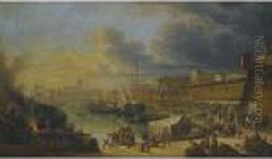 Livorno Harbour With The Marble Statue Of Grand Duke Ferdinandoi Di Medici by Guiseppe Canella
