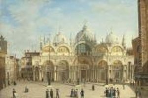 Travellers On The Grand Tour Before The Basilica Di San Marco,venice by Guiseppe Canella