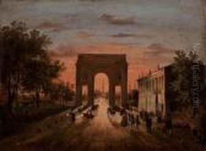 Veduta Con Arco, Edifici E Figure by Guiseppe Canella