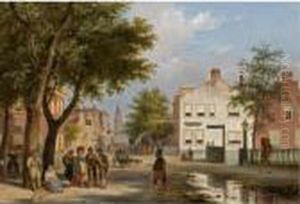 A Busy Square In A Dutch Town by Guiseppe Canella