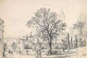 Veduta Di Chiesa In Paesaggio Collinare by Guiseppe Canella