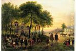 Reunion De Villageois Sur La Place De L'eglise by Guiseppe Canella