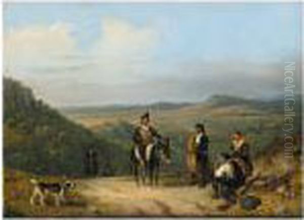 A Moutainous Landscape With Hunters Resting Beside The Road - view 1