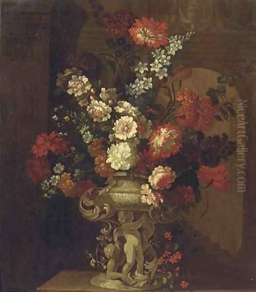 Mixed flowers in a sculpted - view 1