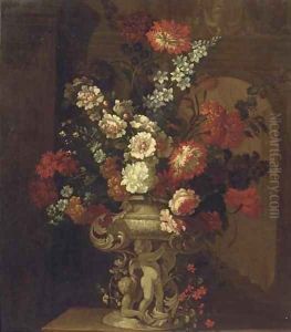 Mixed flowers in a sculpted by Pieter Casteels III