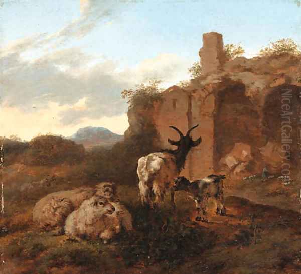 An Italianate Landscape with Sheep and Goats near Ruins - view 1