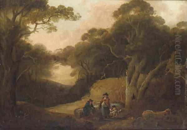 Figures resting in a woodland glade - view 1
