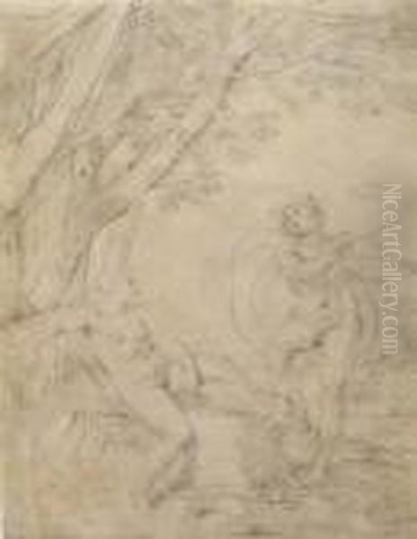 Apollo Playing His Violin To A Seated Nude - view 1