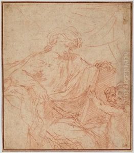 A Muse Reading A Tablet Supported By Aputto by Simone Cantarini (Pesarese)