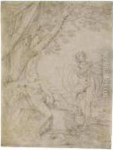 A Mythological Scene: Apollo Playing His Violin To A Seated Nude by Simone Cantarini (Pesarese)