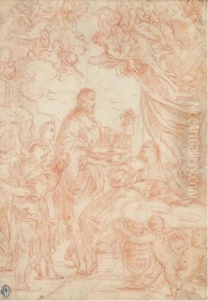 Le Christ Entoure Par Des Anges
Portant Un Calice A Une Figureattablee (recto); Un Infirme De Profil A
Droite Regardant Vers Lehaut (verso) - view 1