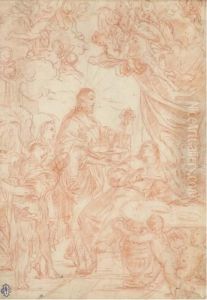 Le Christ Entoure Par Des Anges
Portant Un Calice A Une Figureattablee (recto); Un Infirme De Profil A
Droite Regardant Vers Lehaut (verso) Le Christ Entoure Par Des Anges
Portant Un Calice A Une Figureattablee (recto); Un Infirme De Profil A
Droite Regardant Vers Lehaut (verso)