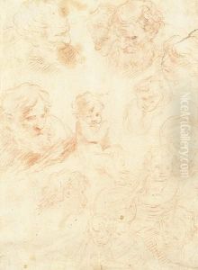 Recto: Four Studies Of The Head Of A Bearded Man And Two Bust-length Studies Of A Child
Verso: Five Studies Of A Bearded Male Head, One Of A Child, Two Of A Youth's Head And Two Studies Of The Virgin And Child by Simone Cantarini (Pesarese)