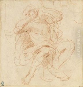 Un Homme Assis Gesticulant Vers La Gauche by Simone Cantarini (Pesarese)