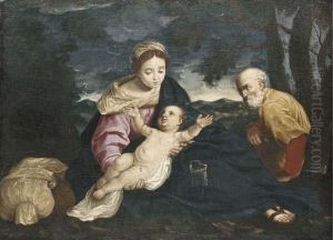 The Rest On The Flight Into Egypt by Simone Cantarini (Pesarese)
