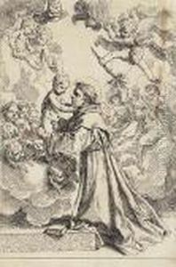 St. Anthony Of Padua Adoring The Infant Christ by Simone Cantarini (Pesarese)