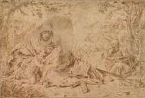The Holy Family With St. John The Baptist by Simone Cantarini (Pesarese)