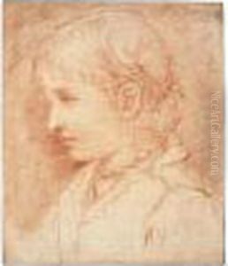 Portrait Of A Young Girl Wearing A Necklace, Seen In Profile by Simone Cantarini (Pesarese)